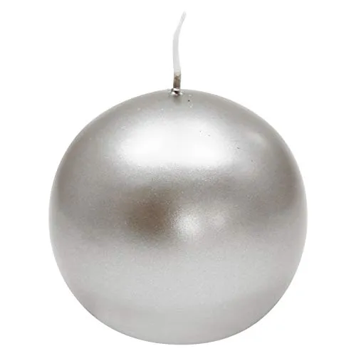 Ebersbacher Kerzenfabrik GmbH Kugelkerze Silber lackiert, Größe ca. Ø 80 mm, einzeln in Folie, runde Kerze Weihnachtskerze Adventskerze