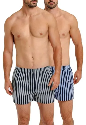 HAASIS BODYWEAR Herren Web-Boxer, GOTS zertifiziert, 2er Pack - Bequeme Herren Web-Boxershorts in optimaler Passform, aus 100% Baumwolle. Nachhaltig produziert und GOTS-zertifiziert für höchste Qualität und Tragekomfort.