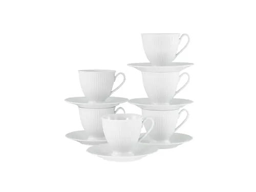 CreaTable 21882 Valencia 12-teiliges Geschirrset für 6 Personen - Kaffeeservice aus hochwertigem Porzellan, spülmaschinen- und mikrowellengeeignet, mit elegantem Relief-Design in strahlendem Weiß, Made in Europe.