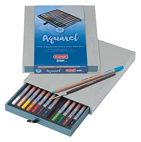 Bruynzeel Design Professionelle Aquarellstifte 12er-Set + Pinsel | Wasserlösliche Künstlerstifte zum Zeichnen, Kolorieren & Malen
