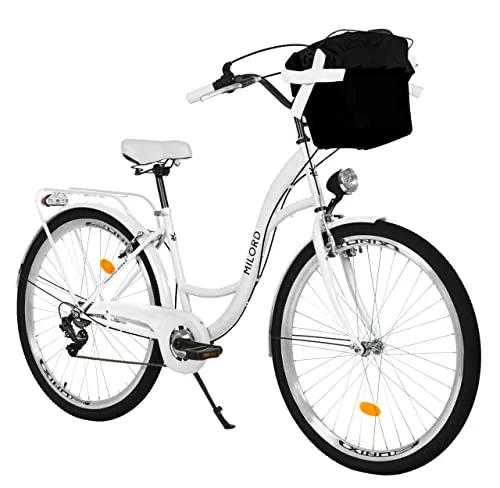 MILORD Damenfahrrad Citybike Komfort mit Metallkorb – Vintage Style, 26 Zoll