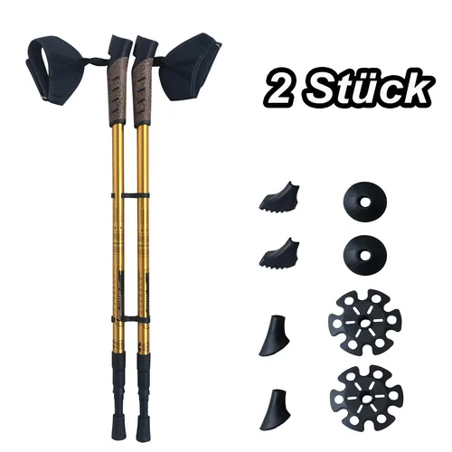 VOSSBACH® 1x Paar Nordic Walking Wanderstöcke Teleskop Treckkingstöcke Gold