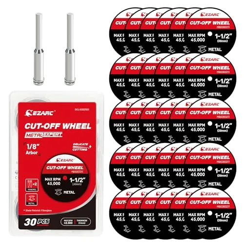 EZARC 38mm Trennscheiben Set - 32 Stück, Trennscheibe für Rotationswerkzeuge, Präzise Schnitte, für Metall, Aluminium, Stahl und mehr - Inklusive 2 Mandrels