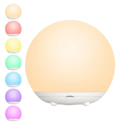 Suright Nachtlicht Kinder, Nachttischlampe mit Touch-Steuerung dimmbare RGB-Nachtlampe mit Speicherfunktion, 7 Farboptionen, Timerfunktion, USB-aufladbar, geeignet für Kinderzimmer
