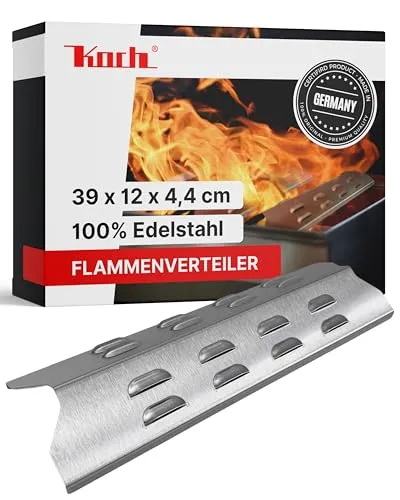 KOCH #20 Rostfreier Flammenverteiler 390 x 120mm passend z.B. für Campinggaz Woody - Universal Brennerabdeckung mit Kiemenstruktur - Massiver V2A Edelstahl Stärke 1,25mm 600g Qualität made in Germany!