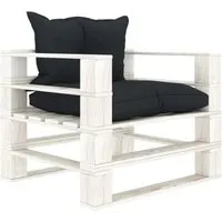 vidaXL Garten-Palettensofa mit Kissen in Anthrazit Holz - Gartensofa aus hochwertigem Kiefernholz, witterungsbeständig und ideal für Innen- und Außenbereich. Inklusive weicher, dicker Kissen für höchsten Komfort und rustikalen Charme.