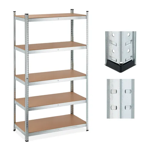 Schwerlastregal 5 Böden - 1250 kg Kapazität - Regalsysteme mit verstellbaren Böden, ideal für Werkstatt oder Garage. Robuste Stahlkonstruktion, silbernes Finish und hohe Tragfähigkeit von 1250 kg.