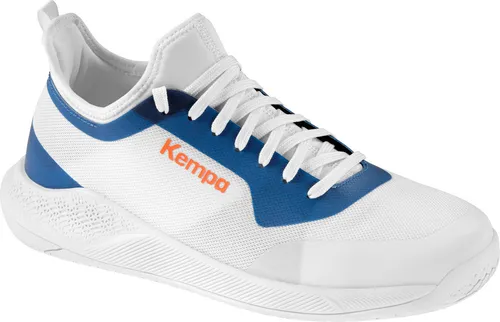Kempa Unisex Kinder Kourtfly Jr Sport-Schuhe, Weiß Blau, 38 EU - Handballschuhe für Jungen mit Michelin-Sohle für maximale Kontrolle und Schutzzone im Vorderfußbereich für bessere Haftung.