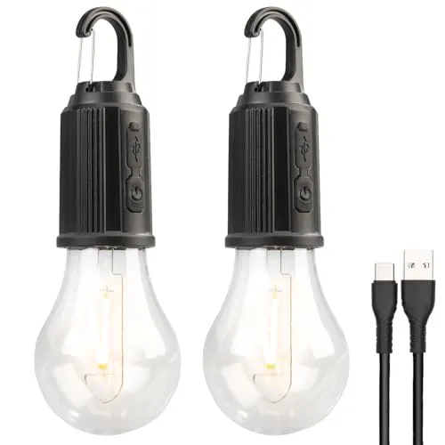 Lunartec Akku Leuchte 2er-Set: Flexibel einsetzbare LED-Akku-Glühbirnen - Energiesparlampen im praktischen 2er-Set, ideal für Camping oder als Notbeleuchtung. Unabhängig von Steckdosen durch Akkubetrieb und flexibel dank Karabinerhaken. Helligkeit: je 120 Lumen.