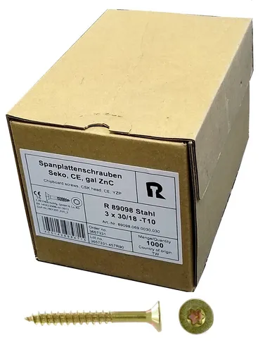 Spanplattenschrauben 3 x 30 mm TX 10 verzinkt - 1000 Stck - Holzschrauben Torx