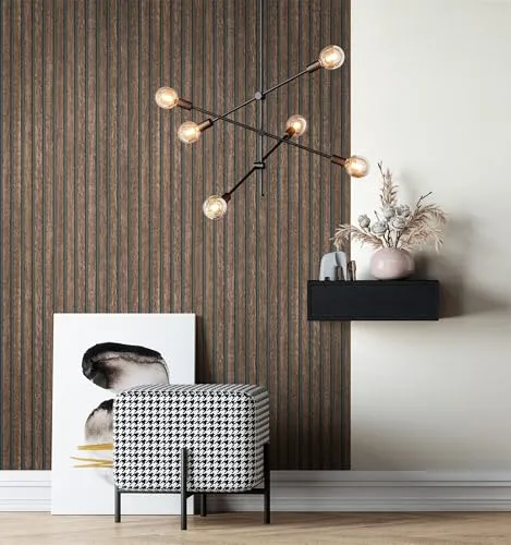 Newroom Tapete Braun Vliestapete Holz - Holztapete Skandi Schwarz Paneele Lamellen Holzwand Modern Lamellenwand Naturholz inkl. Tapezier-Ratgeber