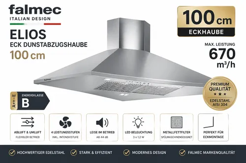 Falmec Elios Eck Wand Dunstabzugshaube 100cm aus Edelstahl von Falmec