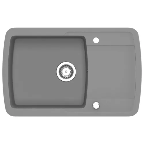 vidaXL Granitspüle Einzelbecken Grau – Elegante Küchenspüle - Sanitäranlagen & Zubehör – Zeitloses Design, schlagfest und hitzebeständig, einfach zu reinigen und reversibel einbaubar.