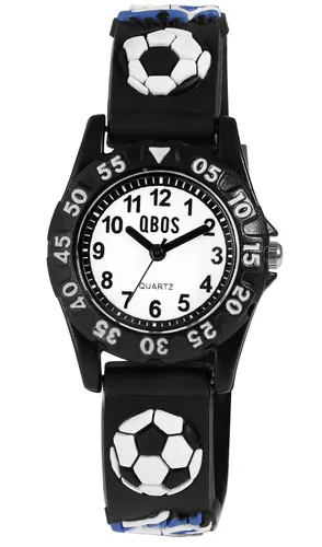 Kinder Armbanduhr Jungen Fussball Uhr Boy Analog Watch Silikonband Schwarz QBOS