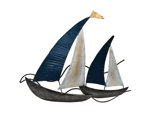 Wanddeko Schiff Metall Segelboot Maritim Deko Figur - Stilvolle Wanddeko aus handbemaltem Metall, wetterfest und pflegeleicht. Ideal für maritime Akzente in jedem Raum. Größe: 34 x 28 cm.