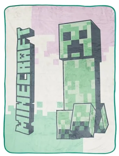 Produktbild Jay Franco Minecraft Creeper 130 x 150 cm Hellrosa Flauschige Tagesdecke Bettüberwurf Überwurfdecke