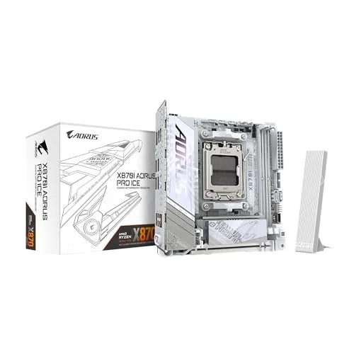 GIGABYTE X870I AORUS PRO Ice AMD AM5 LGA 1718 Motherboard, Mini-ITX, DDR5, 2X M.2, PCIe 5.0, USB-C, WIFI7, 2.5GbE LAN, EZ-Latch, 5 Jahre Garantie