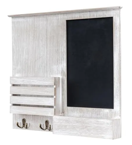 Levandeo® Memoboard Organizer aus Holz - Wandtafel mit praktischer Briefablage und 4 Garderobenhaken, ideal für Flure. Größe: 57x47x6 cm, im eleganten Shabby Chic Design.
