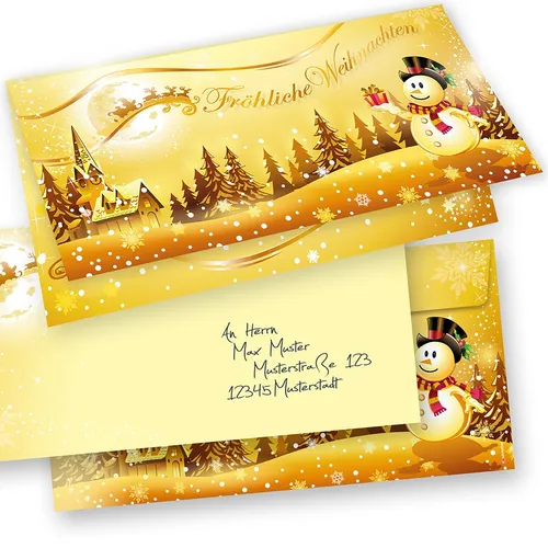 SCHNEEMANN Weihnachtskarten 15er SET Klappkarten DIN lang mit Umschlag