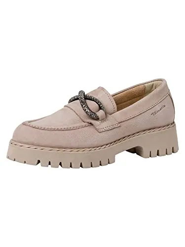Tamaris Damen Slipper 1-1-24721-20, Braun, 41 EU - Slipper & Mokassins für Damen, aus echtem Leder mit gepolsterter TOUCH-IT Decksohle für höchsten Komfort und Blockabsatz von 4 cm.