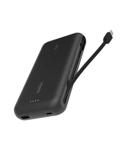 Belkin Powerbank 20.000mAh mit integriertem USB-C Kabel - Powerbank mit 20.000mAh und 30W Leistung, ideal für schnelles Laden unterwegs und mit praktischem integrierten USB-C Kabel.