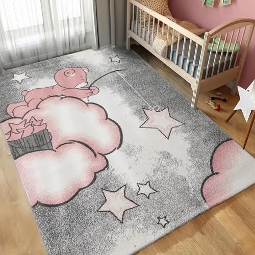 Carpettex Kinderteppich süße Bär Design Pink 80 x 150 cm Läufer - Kurzflor Teppich Kinderzimmer für Mädchen und Junge Pflegeleicht Weich - Waschbarer Spielteppich Babyteppich Gaming Teppich Babyzimmer