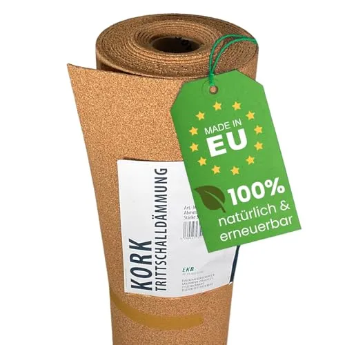 EKB-Kork Trittschalldämmung 10x1m 5mm stark I natürliche Dämmunterlage I Rollenkork für Parkett & Laminat I Trittschallreduktion aus nachwachsendem Korkmaterial I Umweltfreundliche Trittschalldämmung