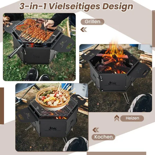 Großer Holzkohlegrill 2-in-1 mit 360° drehbarem Grill