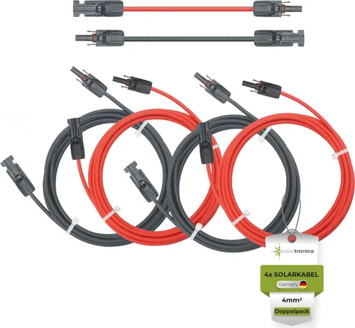 Solarkabel Doppelpack 4x PV-Kabel 4mm² H1Z2Z2-K Schwarz & Rot mit Solarstecker Länge: 4 x 1m