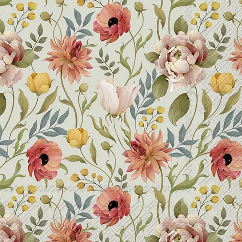 IHR Flower Story Lunch-Servietten Papierservietten Motiv Blume 33x33 cm hellblau