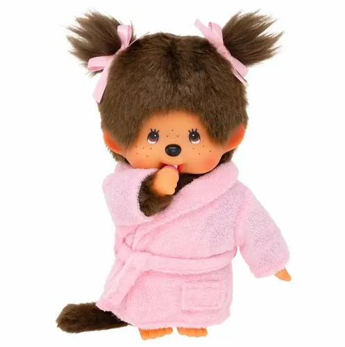 SEKIGUCHI Monchhichi Plüschfigur Bathrobe Girl 20cm - Niedliche Monchhichi Plüschfigur im rosa Bademantel, 20 cm groß, aus super weichem Plüsch – das perfekte Geschenk für Kinder und Sammler!