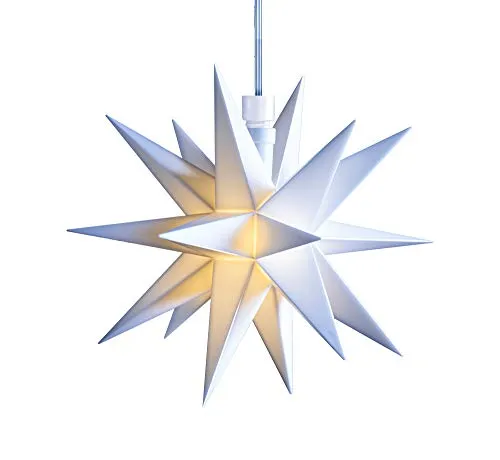3D LED Stern Ø 12 cm Weihnachtsstern Batterie Ministern Innen mit Timer Kunststoff Stern klein Leuchtstern Deko für innen Indoor (Weiß)