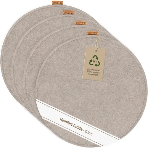 Miqio Design Filz Sitzkissen XL Rund mit Antirutschnoppen | 40cm | 4er-Set | Indoor und Outdoor | Nachhaltig aus recycelten PET Flaschen | Waschbare Stuhlkissen rutschfest | beige