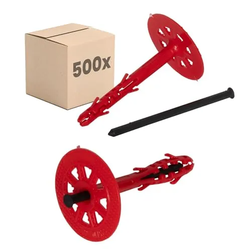PROTEKTOR Dämmstoffdübel 500 Stück Ø10x120mm mit Kunststoffnagel für WDVS und zur Befestigung von Fassadendämmung, ETA-zertifizierte Schlagdübel Fassadendübel Tellerdübel für alle Nutzungskategorien