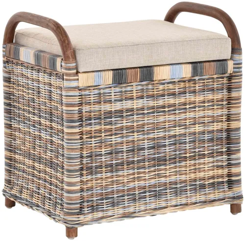 Krines Home Sitzbank Rattan Bank mit Stauraum - Sitzbank und Hocker in einem, aus hochwertigem Rattan gefertigt. Ideal für Innenräume, bietet praktischen Stauraum und einen gepolsterten Deckel für zusätzlichen Komfort.