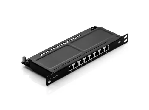 deleyCON deleyCON CAT6 0,5HE Patchpanel Verteilerfeld 8 Port Rackeinbau Netzwerk-Patch-Panel