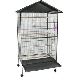 Vogelkäfig - Große Vogelvoliere aus Metall für Wellensittiche - Volieren: Zeitloses Design und hohe Mobilität durch Rollen. Artgerechte Haltung dank Holzsitzstangen und einfacher Reinigung durch herausnehmbare Kotschublade.
