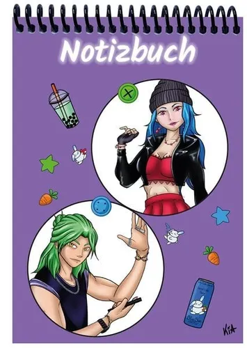 A 5 Notizblock Manga Quinn und Enora, lila, blanko Spiralbindung, Notizblock,...