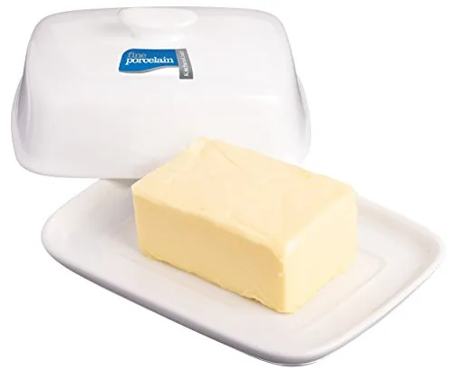 KitchenCraft Butterdose aus weißem Porzellan mit Deckel, 19 x 14 x 7,5 cm (7,5