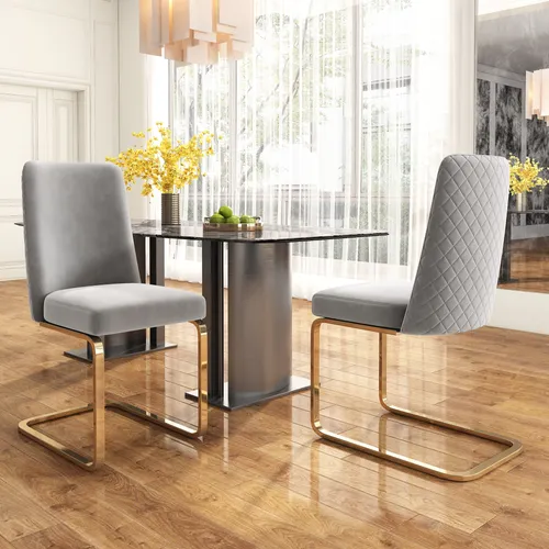 Flieks Freischwinger 2er Set - Elegante Esszimmerstühle mit Goldenen Metallbeinen - Bequeme Freischwinger aus softem Samt mit stabilen Metallbeinen in Gold oder Silber. Perfekt für Esszimmer und Küche, vereinen Stil und Komfort in einem hochwertigen Design.