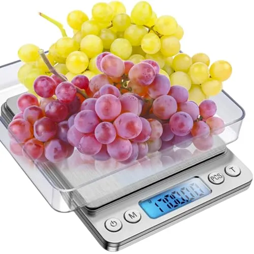 Hochpräzise Küchenwaage 24210 – max. 2 kg mit Tarafunktion und LCD-Display - Digitale Küchenwaage mit hochpräziser Ablesung von 0,1g, ideal für exakte Messungen beim Kochen und Backen. Inklusive 2 Edelstahl-Schüsseln.