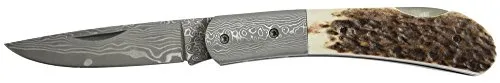 Haller Damast-Taschenmesser mit Hirschhorngriff - Klappmesser mit 7 cm Klingenlänge, 71 Lagen rostfreies Damast und edlem Hirschhorngriff – perfekt für Outdoor-Abenteuer und Sammler.