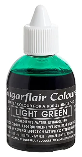 Sugarflair Airbrush Colouring Lebensmittelfarbe Light Green - Essbare Lebensmittel Farbe Flüssig, Airbrush-Farbe für Kuchen, Cupcakes, Zuckerguss und Kuchendekorationen - 60ml