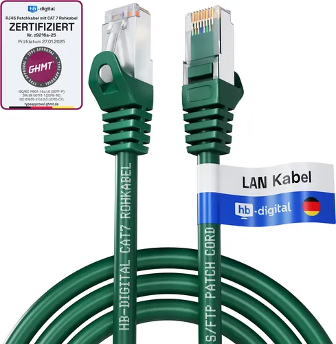 hb-digital LAN Kabel CAT 7 Patchkabel 3m RJ45 S/FTP PiMF LSZH AWG 26 halogenfrei grün