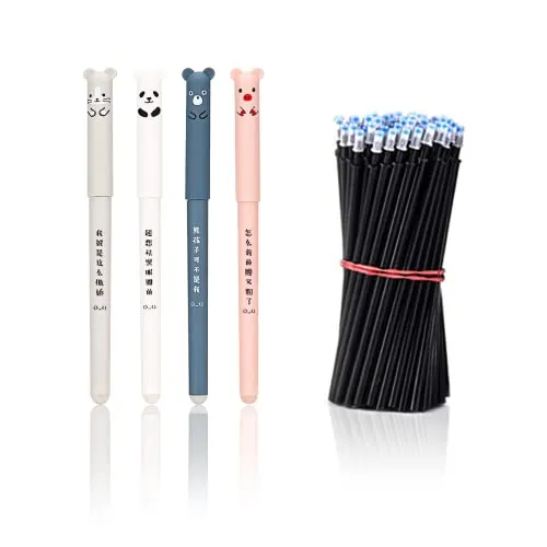 Lorec, 8 Stück, schwarz, löschbar, 0,35 mm, löschbarer Stift, mit 40 Nachfüllminen, Cartoon-Gel-Tintenstifte, Tiermotiv, als Geschenk für Studenten, Schule, Büro, Zuhause