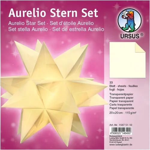 URSUS Faltblätter Origami Aurelio Stern basteln creme  transparent 33 Blatt 20cm
