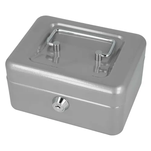 Westcott Geldkassette abschließbar (kompakt, 15 cm) Silber | Abschließbare Box aus Stahlblech mit 2 Schlüsseln | Herausnehmbare Einlage für Münzen mit 6 Fächern | E-51000 SILVER