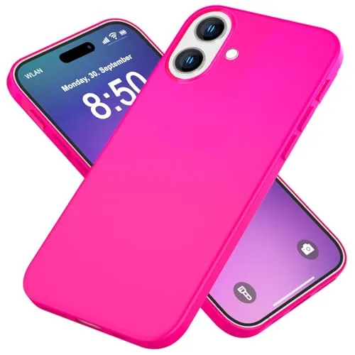 NALIA Neon Silikonhülle für iPhone 16 - Soft-Touch & Signal-Neon - NEONSHOCK (Matte Schutzhülle) - Marke aus Berlin, Farbe:Pink