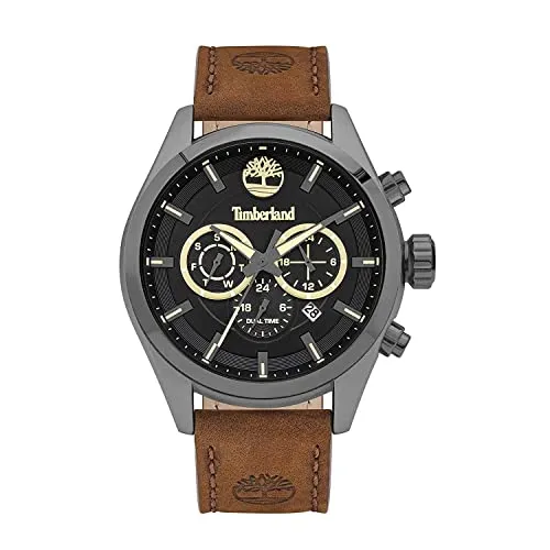 Timberland Armbanduhr Herren Ashmont Leder 46mm - Armbanduhren für Herren mit braunem Lederarmband, 46mm Edelstahlgehäuse und 5 bar Wasserdichtigkeit - ideal für den Alltag und sportliche Aktivitäten.
