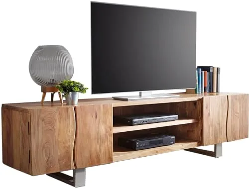 DELIFE Lowboard Live-Edge 200 cm Akazie Natur - TV-Halterungen, einzigartiges Design mit Baumkante aus Akazienholz, bietet Platz für Multimedia-Geräte und verleiht Ihrem Wohnzimmer einen modernen Touch.
